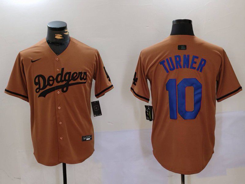 Men Los Angeles Dodgers #10 Turner army green joint name 2024 Nike MLB Jersey style 3->->